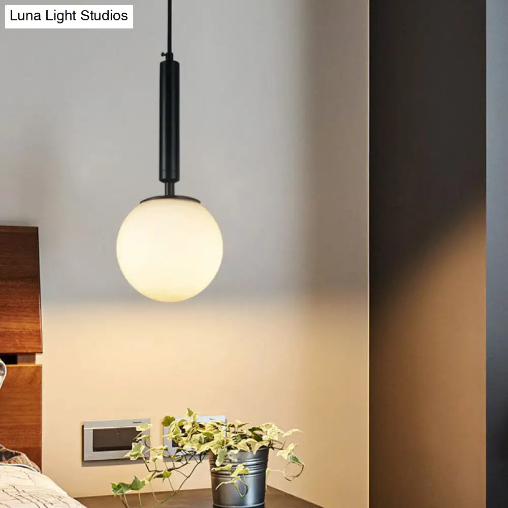Minimalist Single-Bulb Bedside Pendant Lamp With White Glass Shade Black / 6