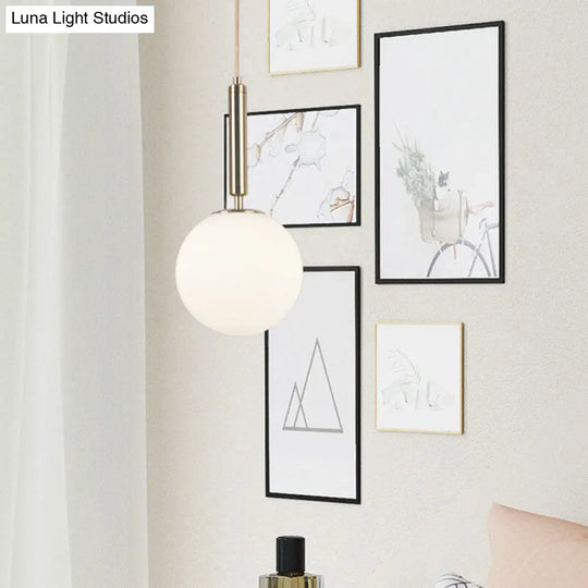 Minimalist Single-Bulb Bedside Pendant Lamp With White Glass Shade Gold / 6