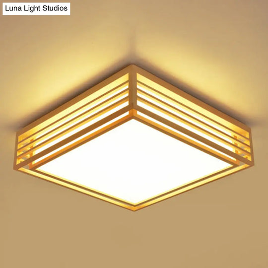 Sleek Beige Led Flush-Mount Wood Square Ceiling Light