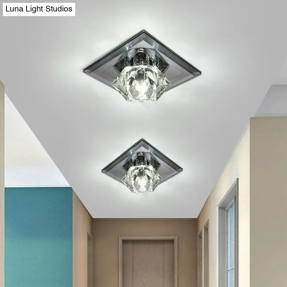 Sleek Beveled Crystal Flushmount Led Ceiling Light For Hallway - Floweret Design