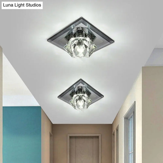 Sleek Beveled Crystal Flushmount Led Ceiling Light For Hallway - Floweret Design