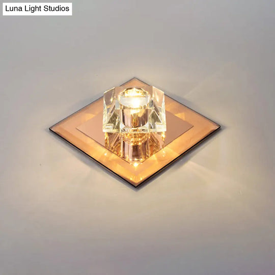 Sleek Beveled Crystal Flushmount Led Ceiling Light For Hallway - Floweret Design Tan