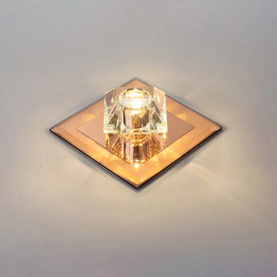 Sleek Beveled Crystal Flushmount Led Ceiling Light For Hallway - Floweret Design Tan