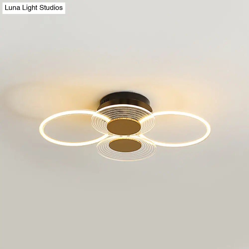 Sleek Black Acrylic Ceiling Mounted Fixture With Contemporary Hoops Design - 3/4 Head Semi Flush