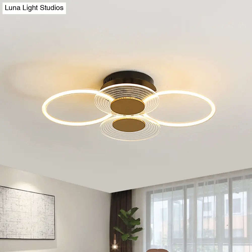 Sleek Black Acrylic Ceiling Mounted Fixture With Contemporary Hoops Design - 3/4 Head Semi Flush