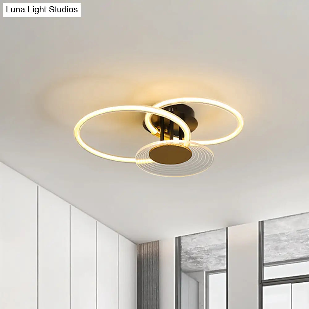 Sleek Black Acrylic Ceiling Mounted Fixture With Contemporary Hoops Design - 3/4 Head Semi Flush