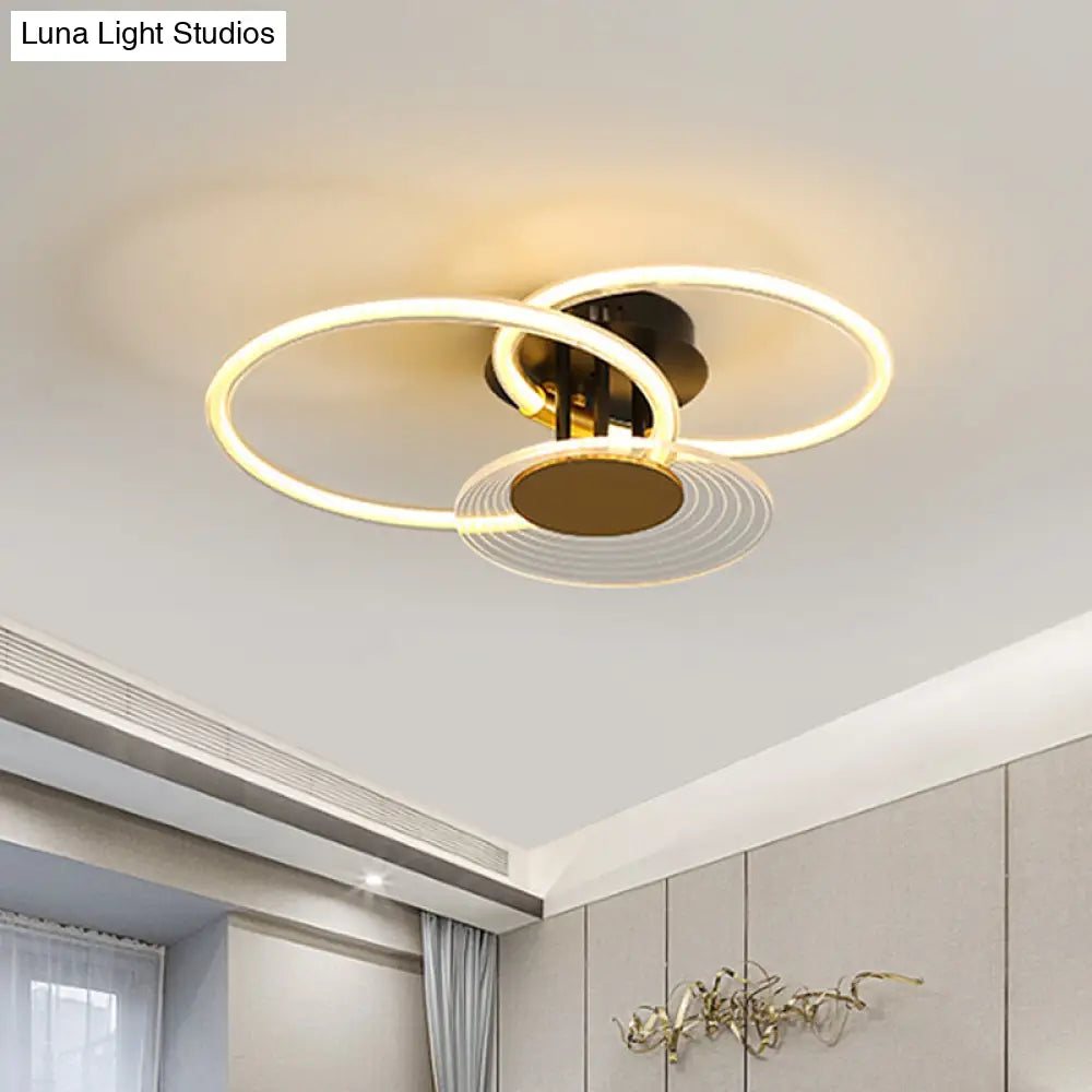 Sleek Black Acrylic Ceiling Mounted Fixture With Contemporary Hoops Design - 3/4 Head Semi Flush