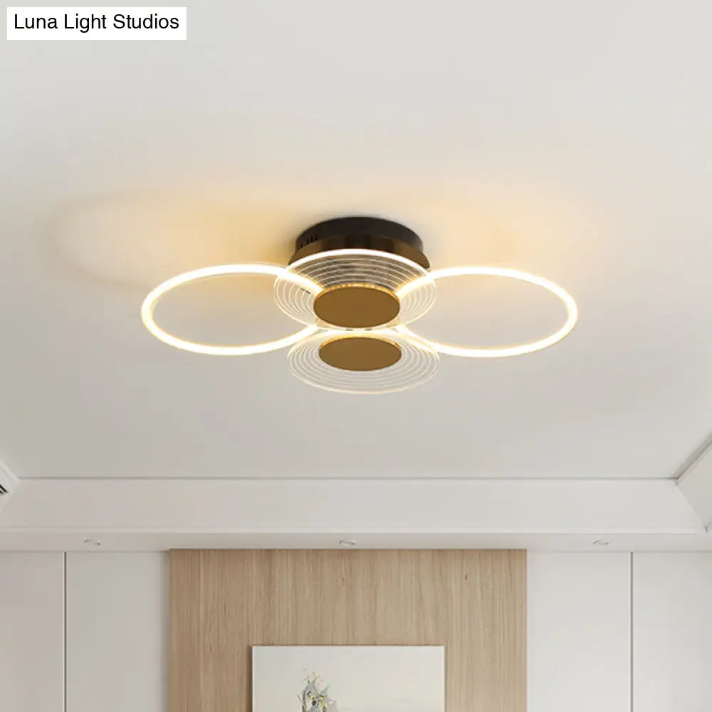 Sleek Black Acrylic Ceiling Mounted Fixture With Contemporary Hoops Design - 3/4 Head Semi Flush