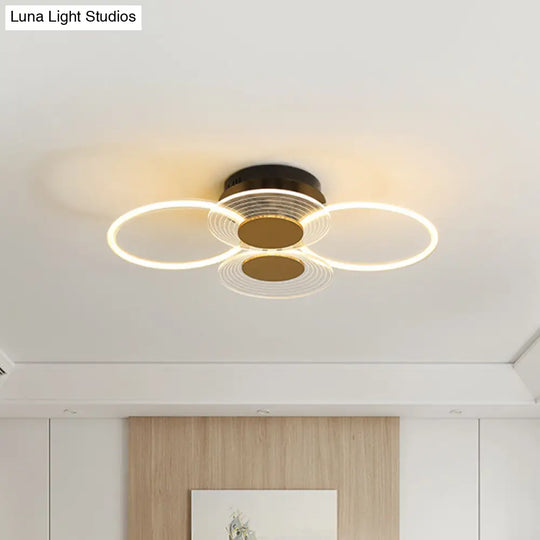 Sleek Black Acrylic Ceiling Mounted Fixture With Contemporary Hoops Design - 3/4 Head Semi Flush