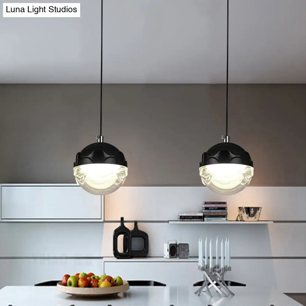 Minimalist Black Led Pendant Light For Bedroom - Globe Acrylic Suspension With Down Lighting