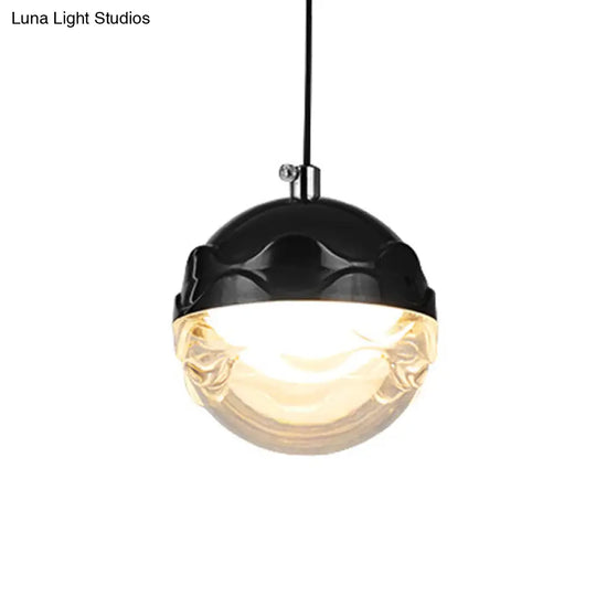 Minimalist Black Led Pendant Light For Bedroom - Globe Acrylic Suspension With Down Lighting