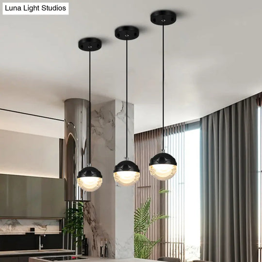 Minimalist Black Led Pendant Light For Bedroom - Globe Acrylic Suspension With Down Lighting