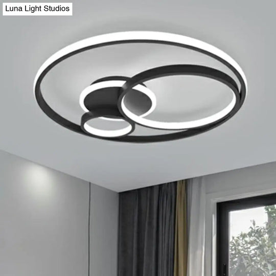 Sleek Black Acrylic Ring Led Flush Mount Ceiling Light For Bedrooms