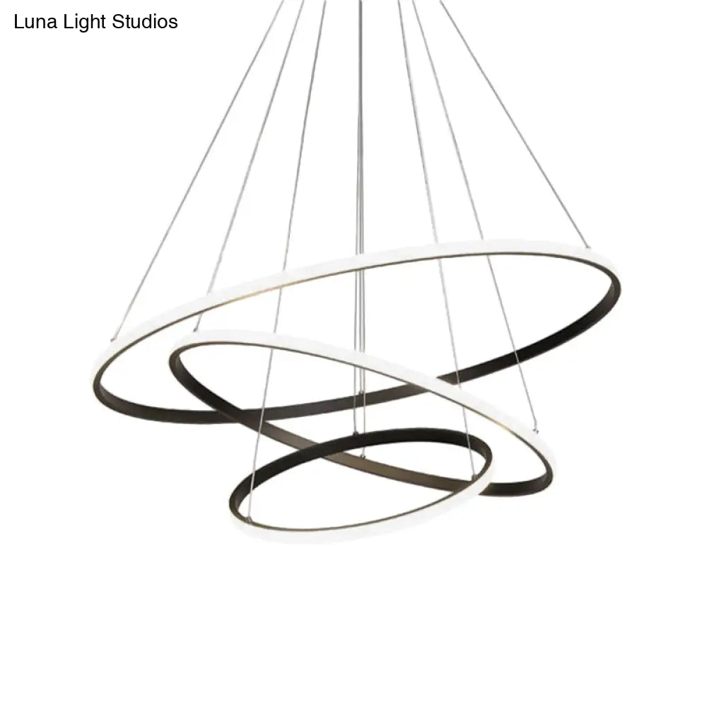 Sleek Black Aluminum Led Pendant Chandelier: Tiered Design Simplicity Warm/White Light For Living