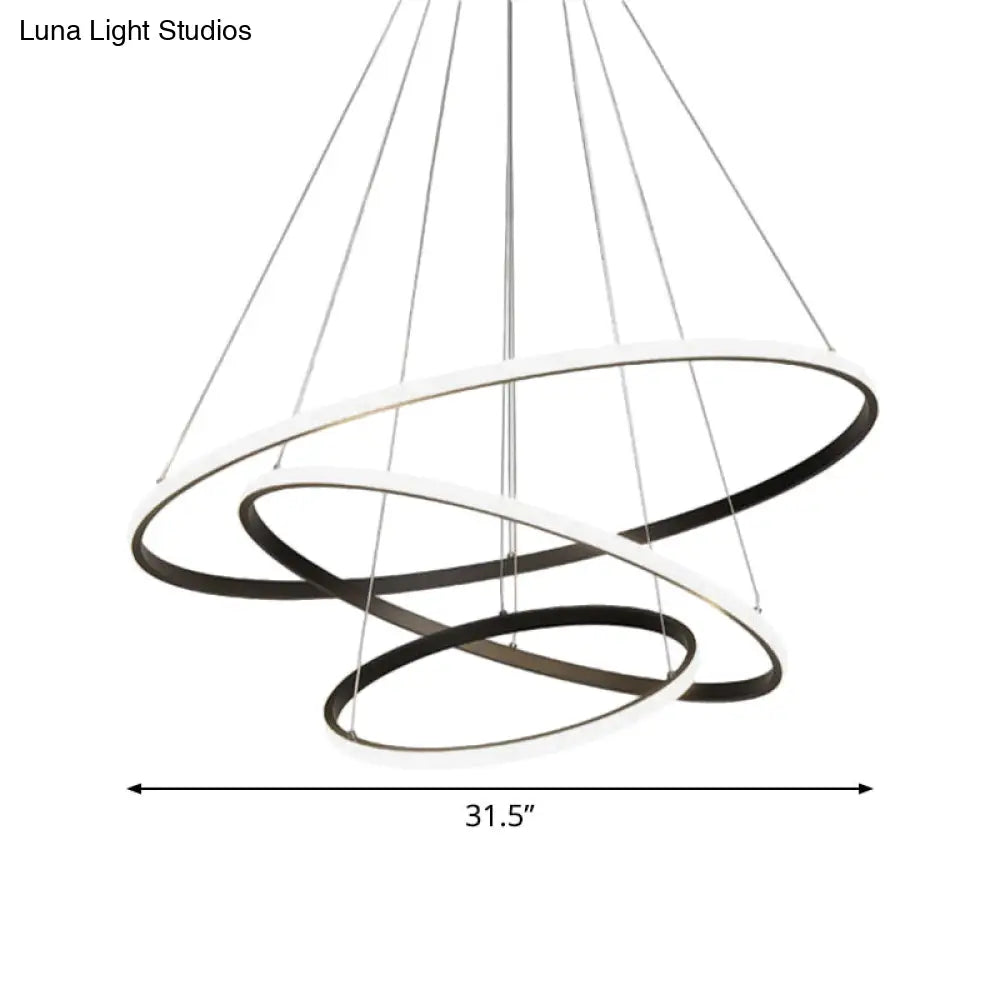 Sleek Black Aluminum Led Pendant Chandelier: Tiered Design Simplicity Warm/White Light For Living