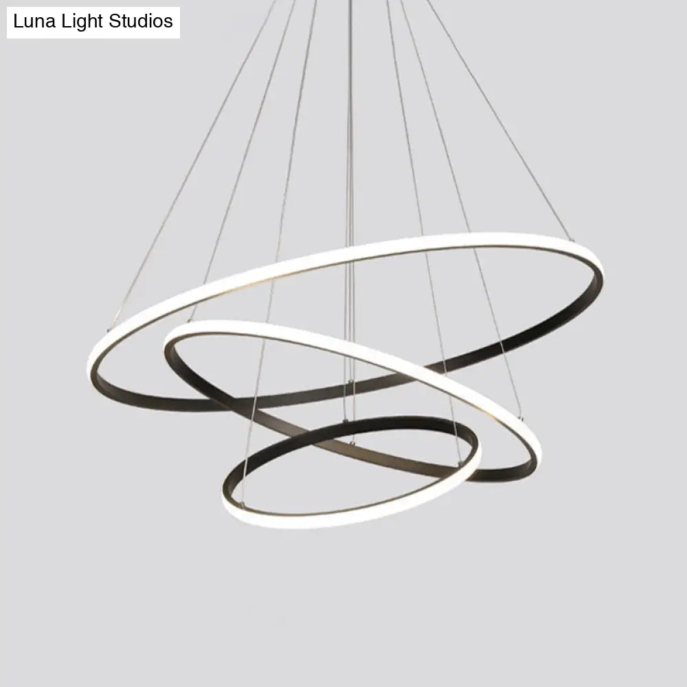 Sleek Black Aluminum Led Pendant Chandelier: Tiered Design Simplicity Warm/White Light For Living