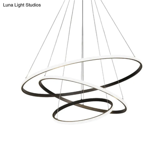 Sleek Black Aluminum Led Pendant Chandelier For Living Room - Warm/White Light