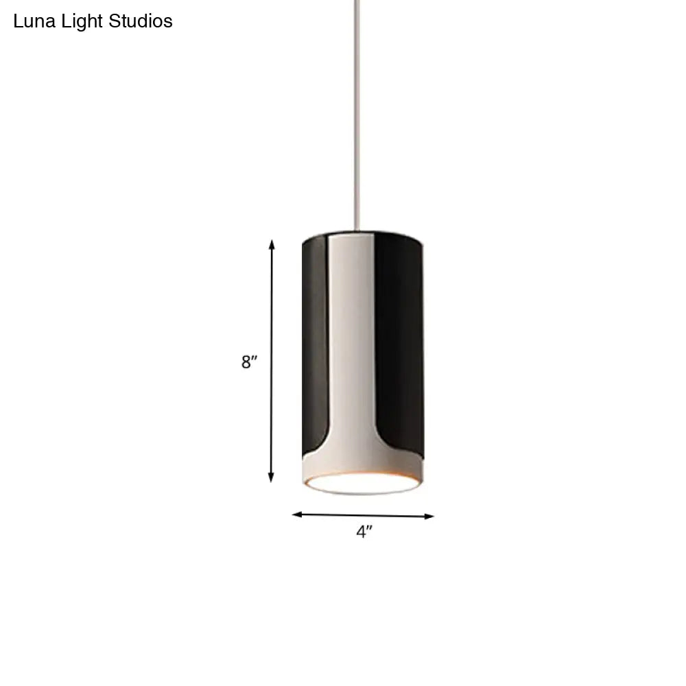 Sleek Black And White Cylinder Pendant Lamp Kit For 1-Head Dining Table