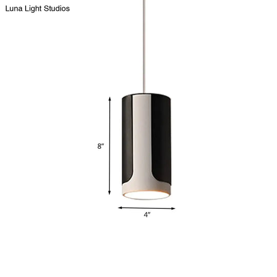 Sleek Black And White Cylinder Pendant Lamp Kit For 1-Head Dining Table