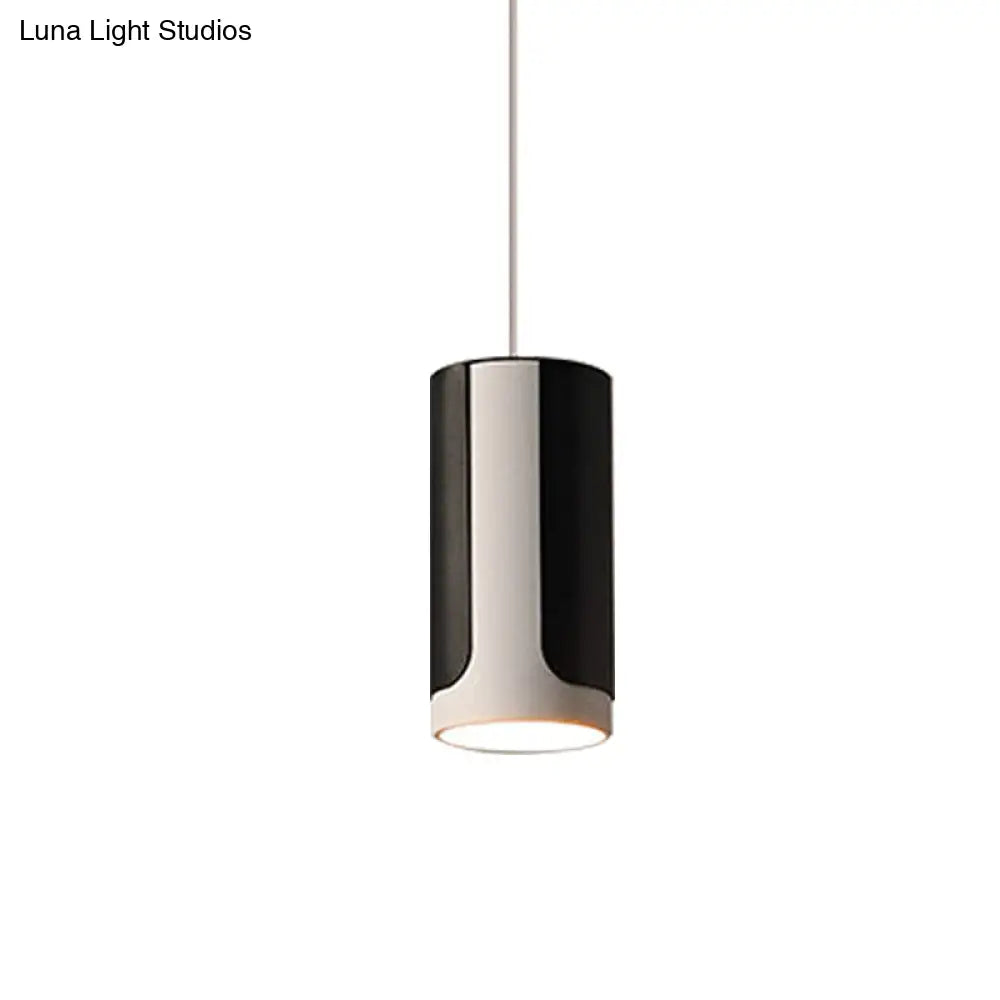 Modern Black And White Dining Table Hanging Light Kit - Sleek Pendant Lamp With Metal Cylinder Shade