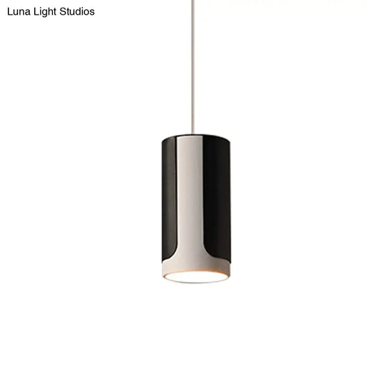 Modern Black And White Dining Table Hanging Light Kit - Sleek Pendant Lamp With Metal Cylinder Shade