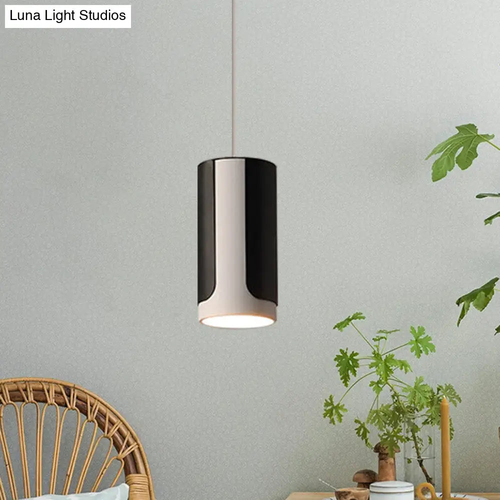 Modern Black And White Dining Table Hanging Light Kit - Sleek Pendant Lamp With Metal Cylinder Shade