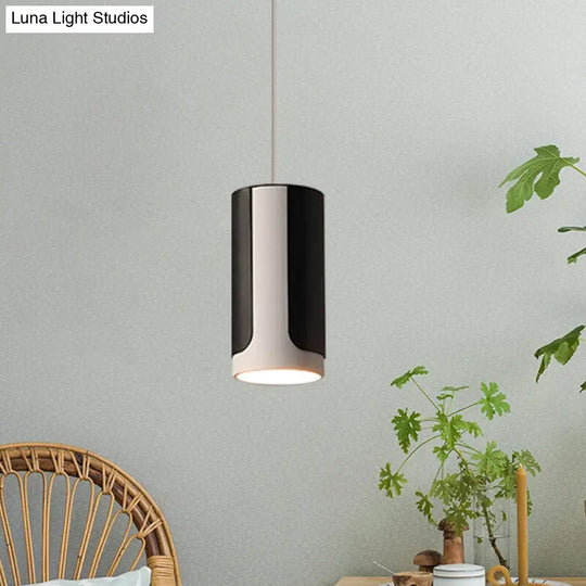 Modern Black And White Dining Table Hanging Light Kit - Sleek Pendant Lamp With Metal Cylinder Shade