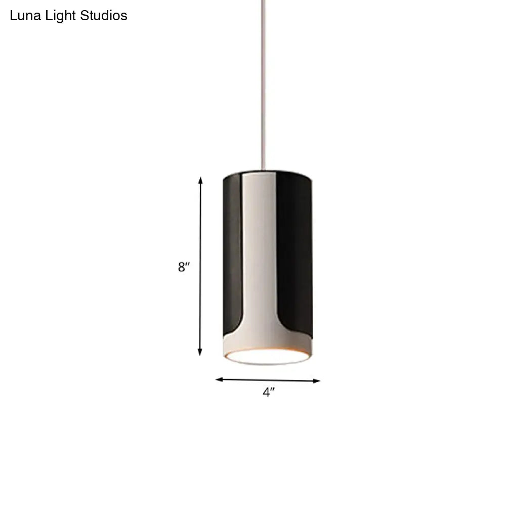 Modern Black And White Dining Table Hanging Light Kit - Sleek Pendant Lamp With Metal Cylinder Shade