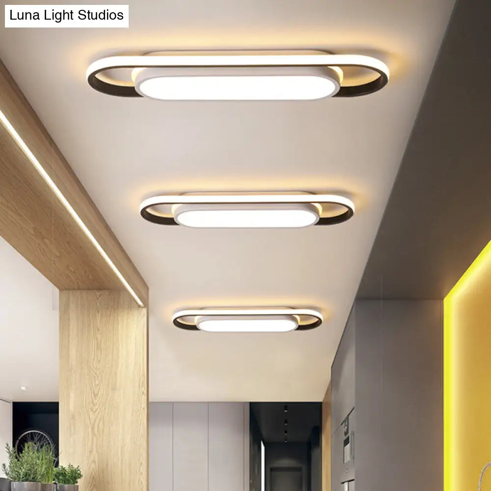 Sleek Black And White Led Flush Ceiling Light With Acrylic Shade In White/Warm 19’/23’ Width