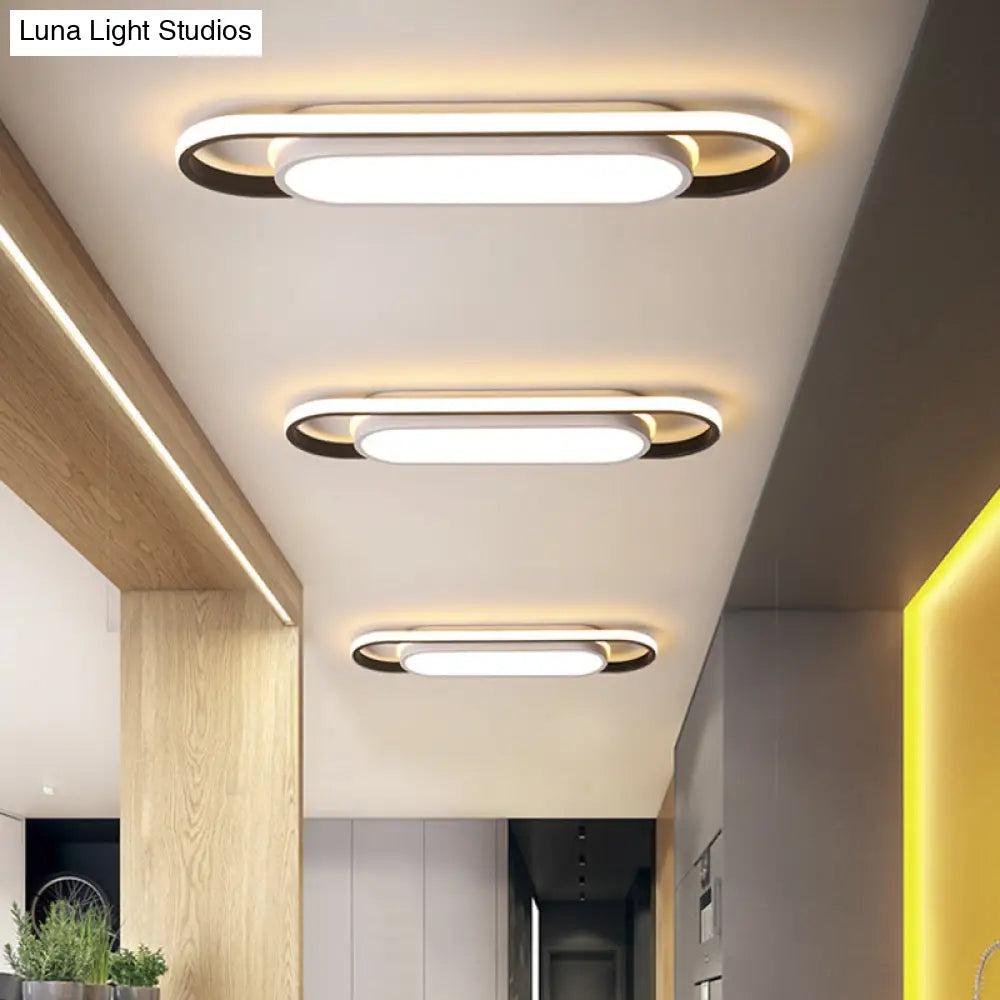 Sleek Black And White Led Flush Ceiling Light With Acrylic Shade In White/Warm 19/23 Width