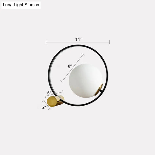 Sleek Black Bedside Table Lamp: Ring And Ball Night Light In Simplicity White Glass