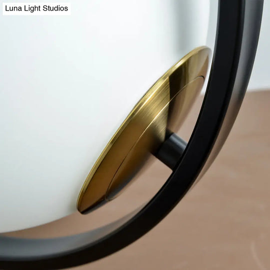 Sleek Black Bedside Table Lamp: Ring And Ball Night Light In Simplicity White Glass