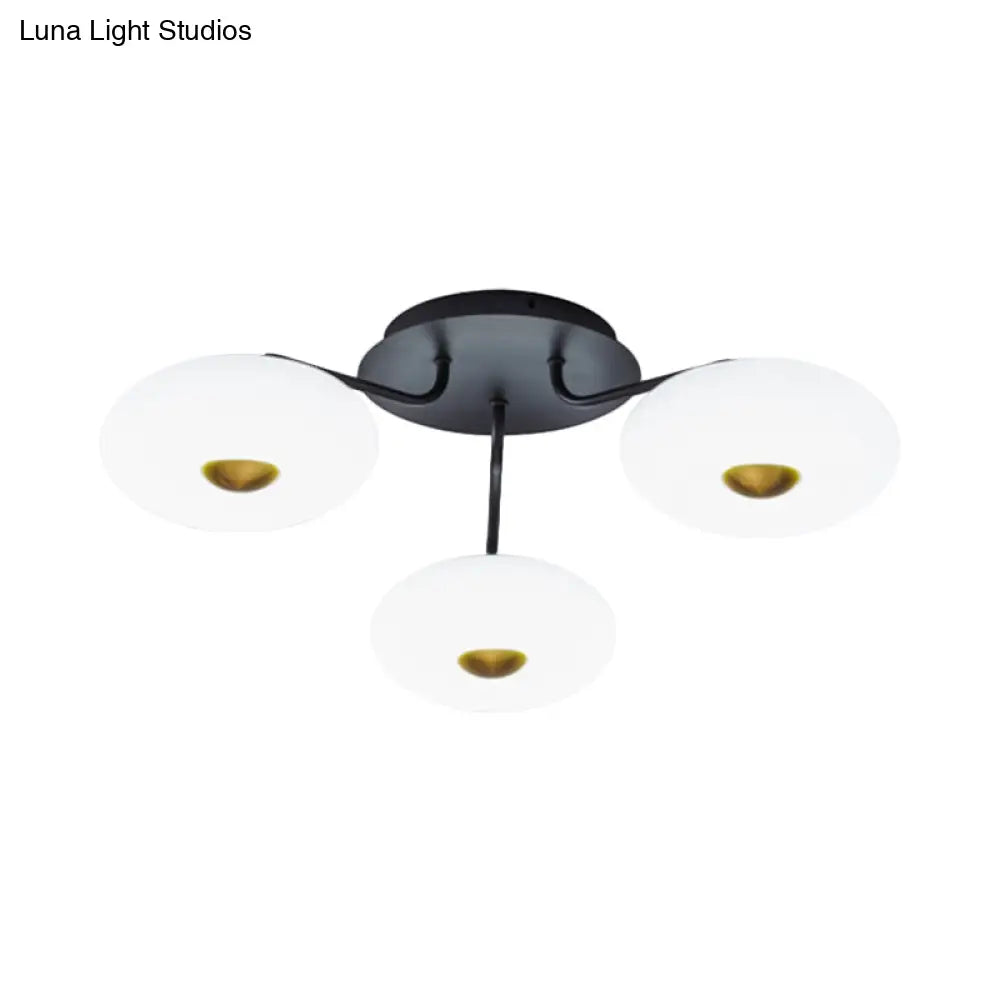 Sleek Black Branched Semi Flush Chandelier: Modern Metal Ceiling Light With Acrylic Shade 3 Bulbs