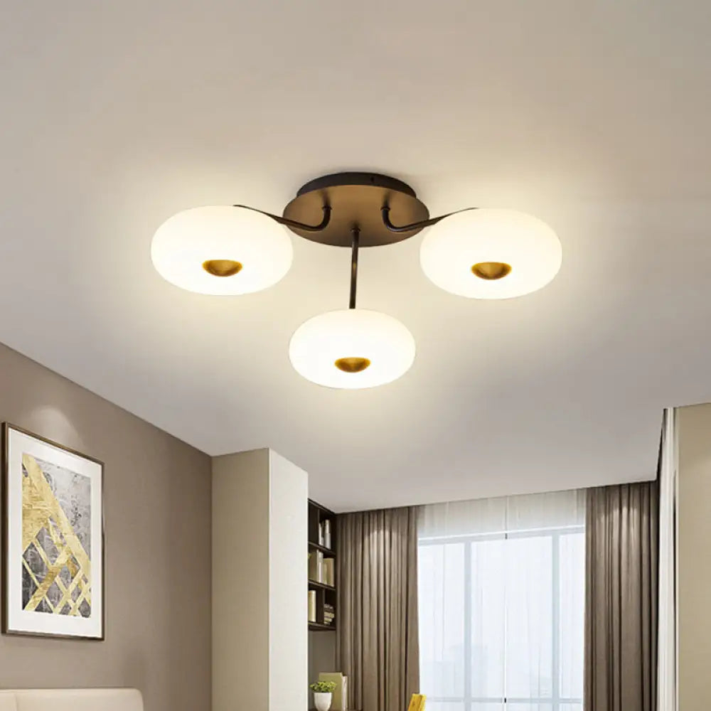 Sleek Black Branched Semi Flush Chandelier: Modern Metal Ceiling Light With Acrylic Shade 3 Bulbs