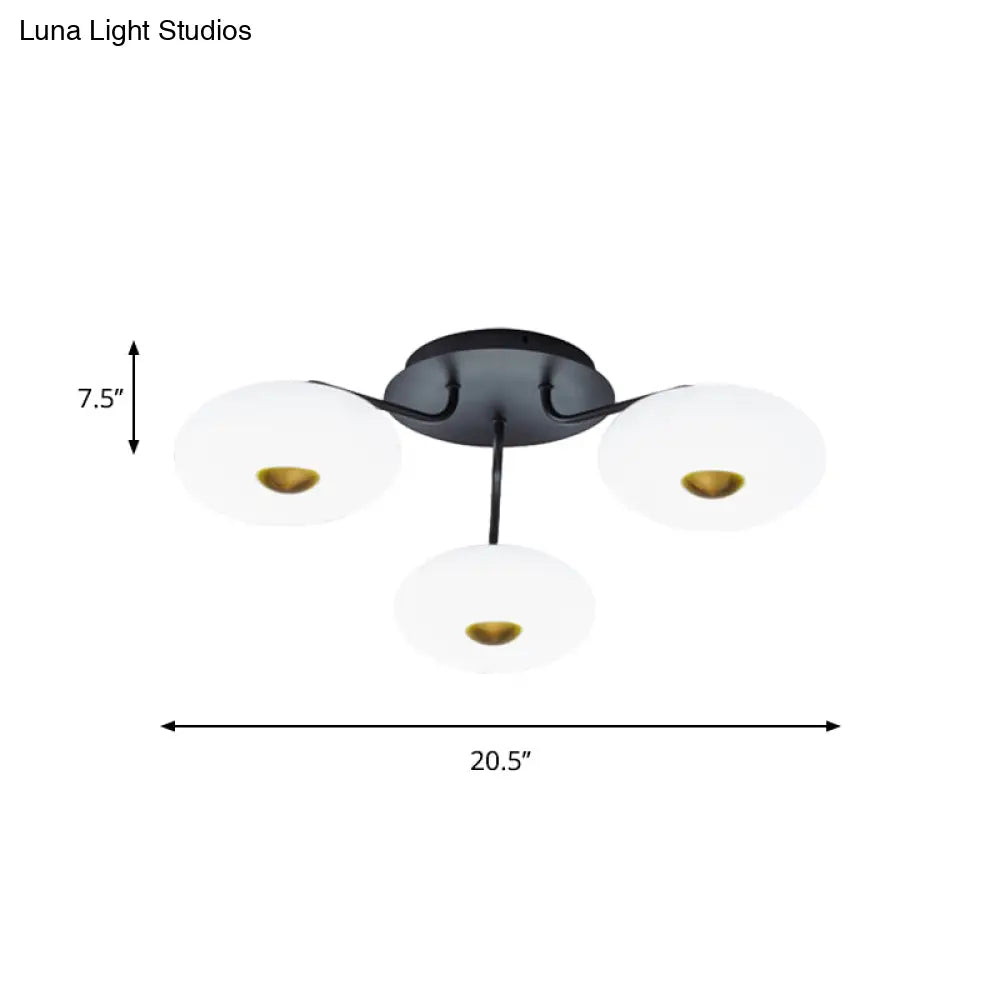 Sleek Black Branched Semi Flush Chandelier: Modern Metal Ceiling Light With Acrylic Shade 3 Bulbs