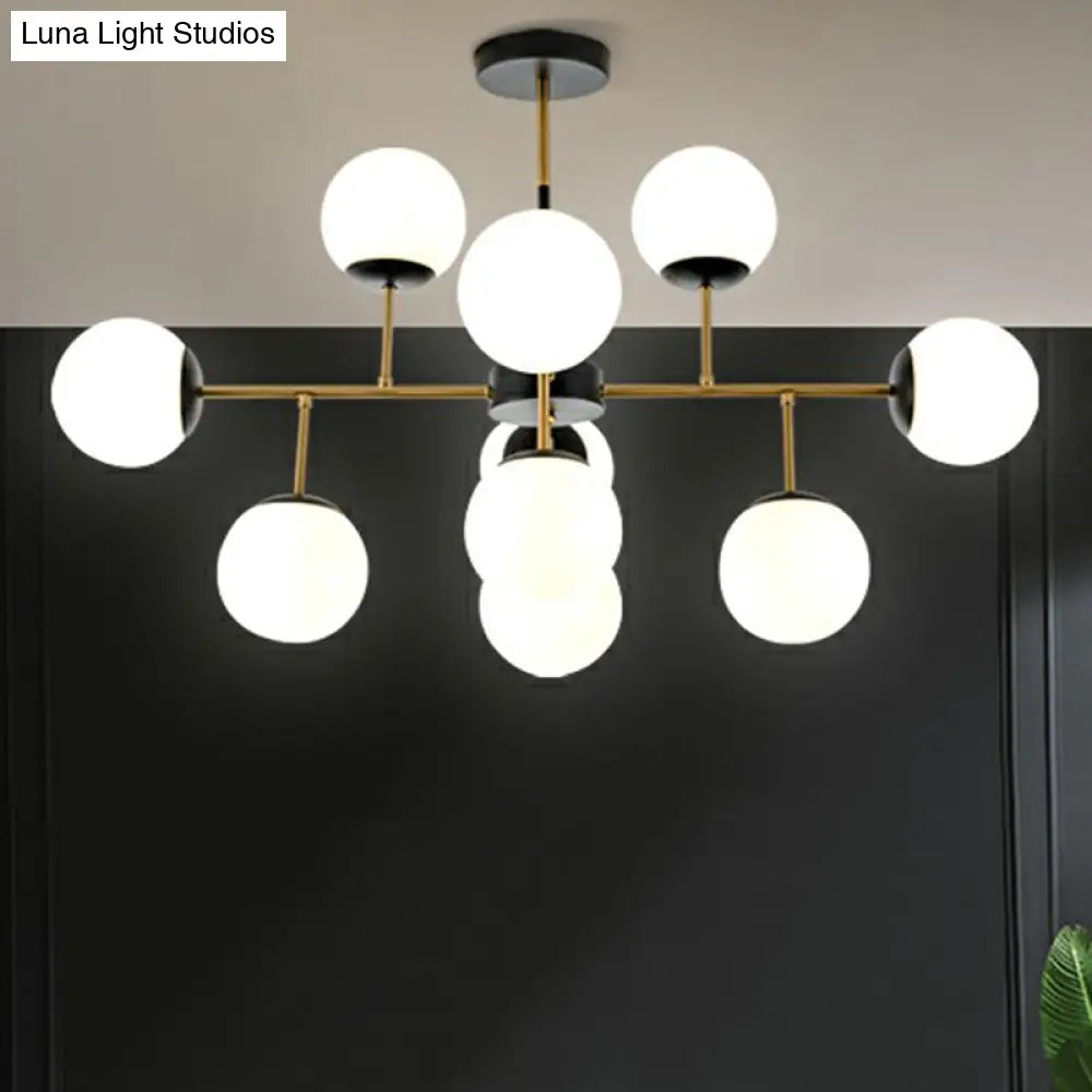 Sleek Black-Brass Spherical Chandelier – Nordic Glass Ceiling Suspension Lamp For Dining Room