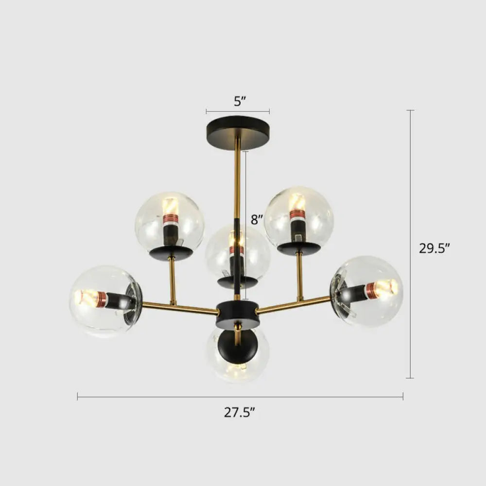 Sleek Black-Brass Spherical Chandelier – Nordic Glass Ceiling Suspension Lamp For Dining Room 6 /