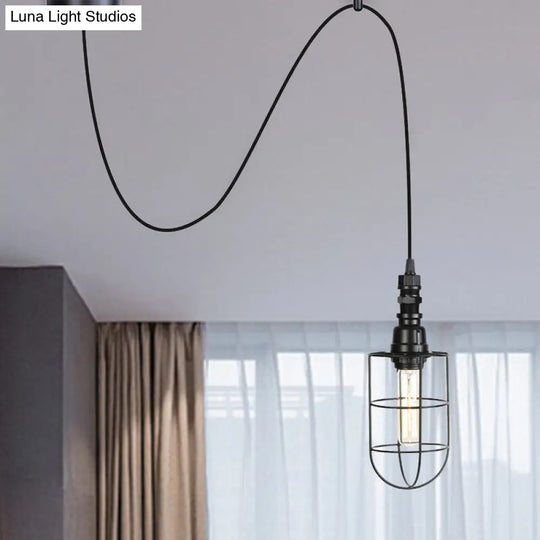 Farmhouse Iron Hanging Ceiling Light With Caged Design - 1 Bulb Coffee Shop Suspension Pendant In