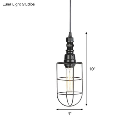 Sleek Black Caged Iron Pendant Light - Farmhouse Style For Coffee Shops 1 Bulb Suspension