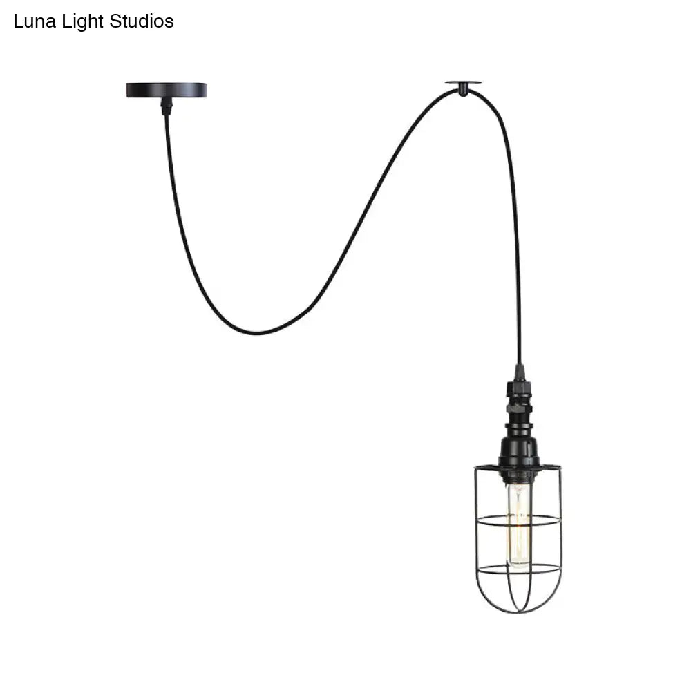 Farmhouse Iron Hanging Ceiling Light With Caged Design - 1 Bulb Coffee Shop Suspension Pendant In