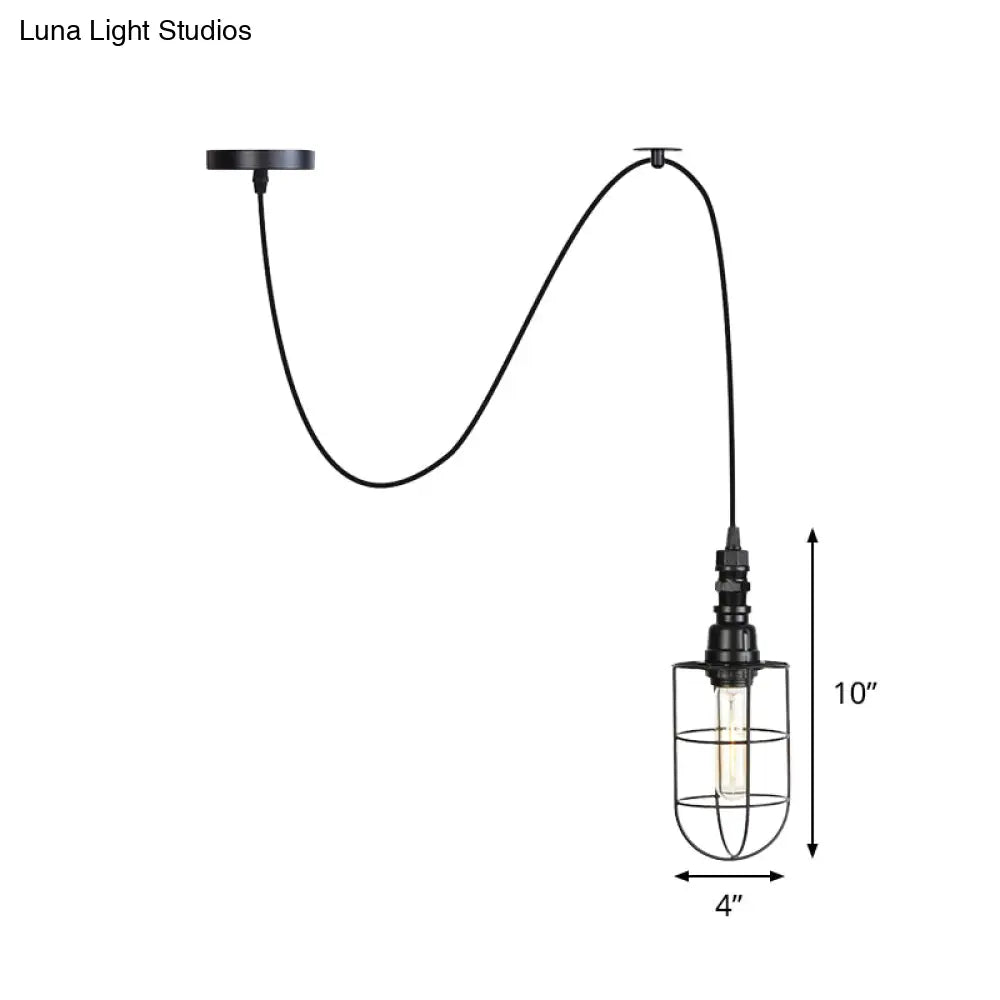 Sleek Black Caged Iron Pendant Light - Farmhouse Style For Coffee Shops 1 Bulb Suspension