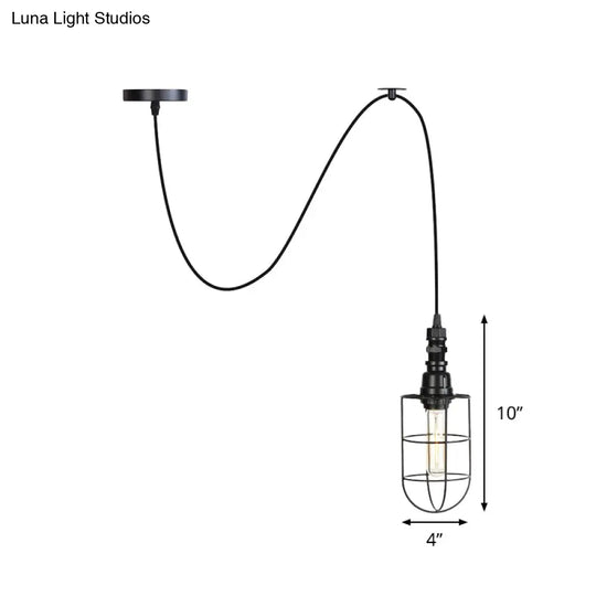 Sleek Black Caged Iron Pendant Light - Farmhouse Style For Coffee Shops 1 Bulb Suspension