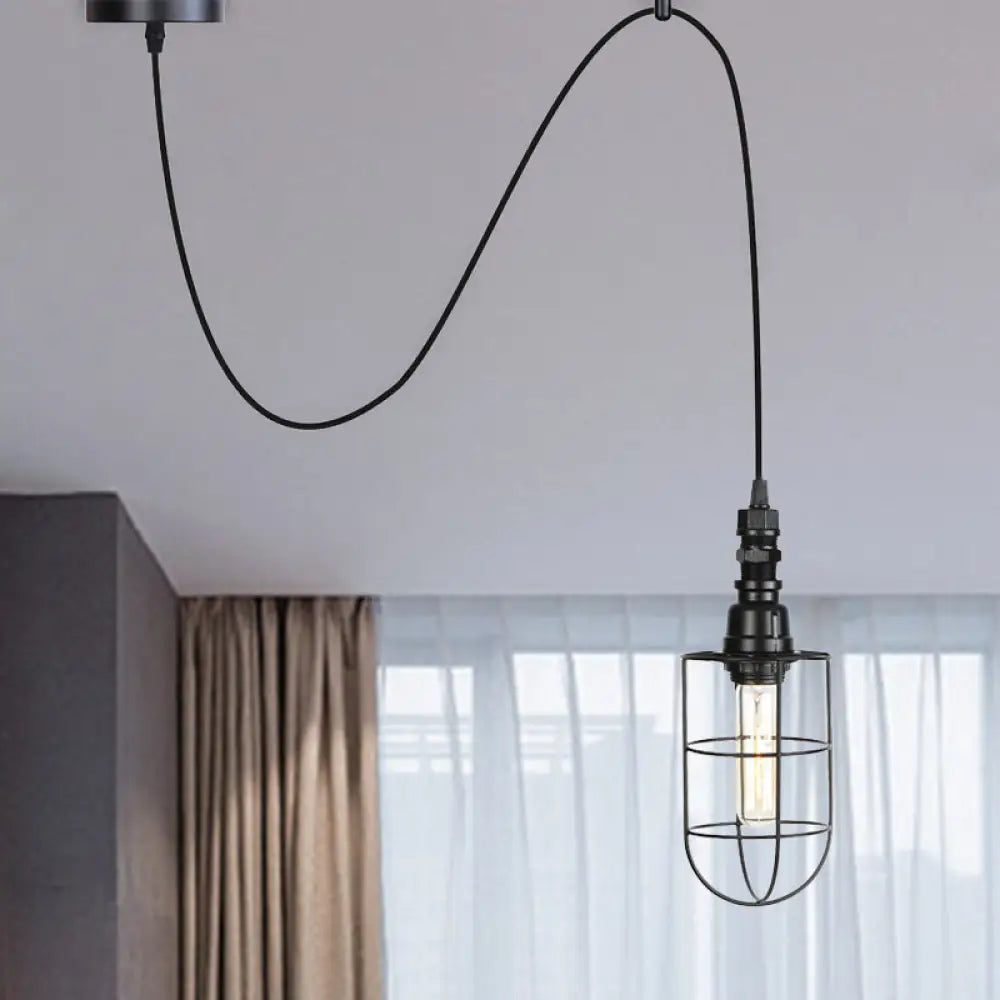 Sleek Black Caged Iron Pendant Light - Farmhouse Style For Coffee Shops 1 Bulb Suspension / B