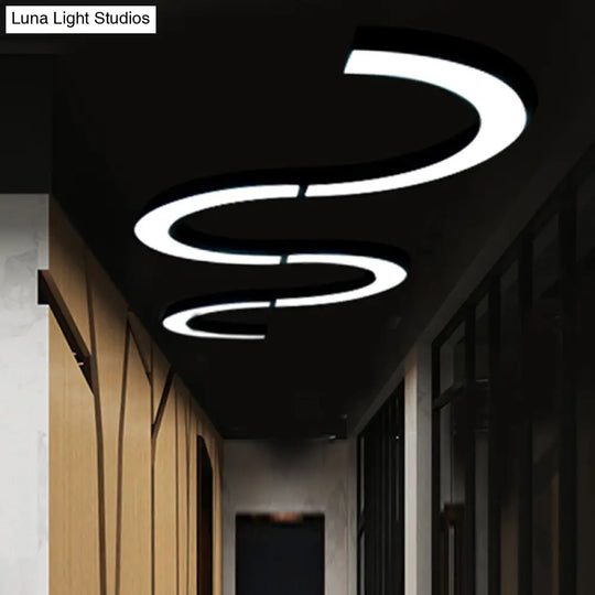 Office Ceiling Chandelier: Black Acrylic Led Pendant Light Fixture With C-Shaped Design