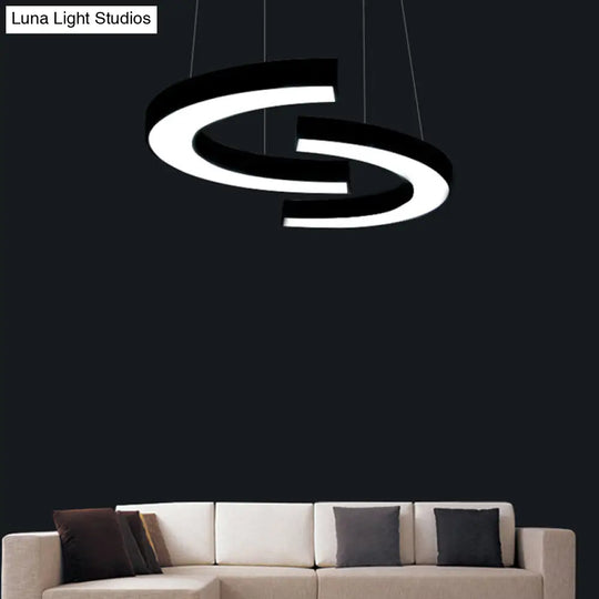 Office Ceiling Chandelier: Black Acrylic Led Pendant Light Fixture With C-Shaped Design