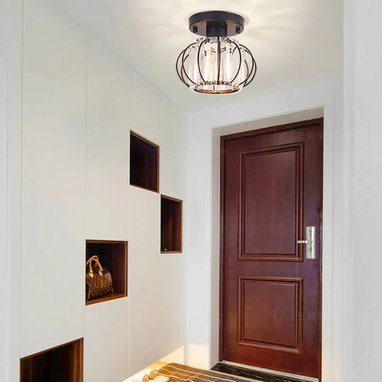 Sleek Black/Chrome Crystal Flush Mount Ceiling Lamp - Simplicity Corridor Lighting Black