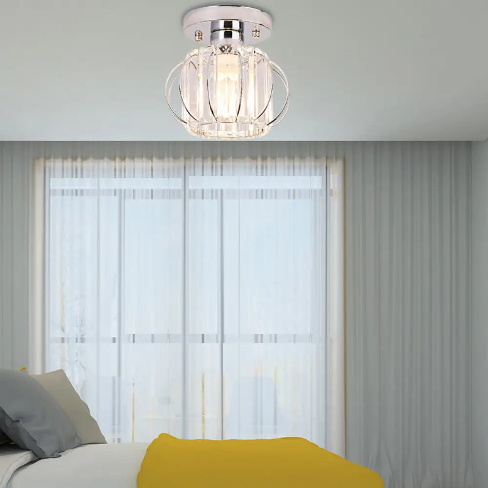 Sleek Black/Chrome Crystal Flush Mount Ceiling Lamp - Simplicity Corridor Lighting Chrome