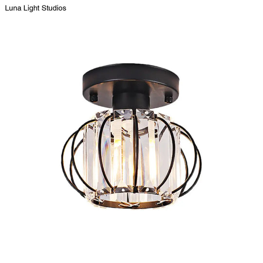 Sleek Black/Chrome Crystal Flush Mount Ceiling Lamp - Simplicity Corridor Lighting