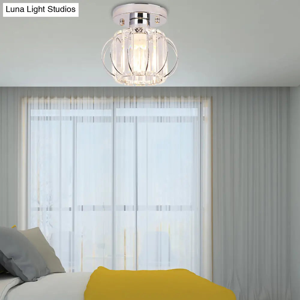 Sleek Black/Chrome Crystal Flush Mount Ceiling Lamp - Simplicity Corridor Lighting Chrome