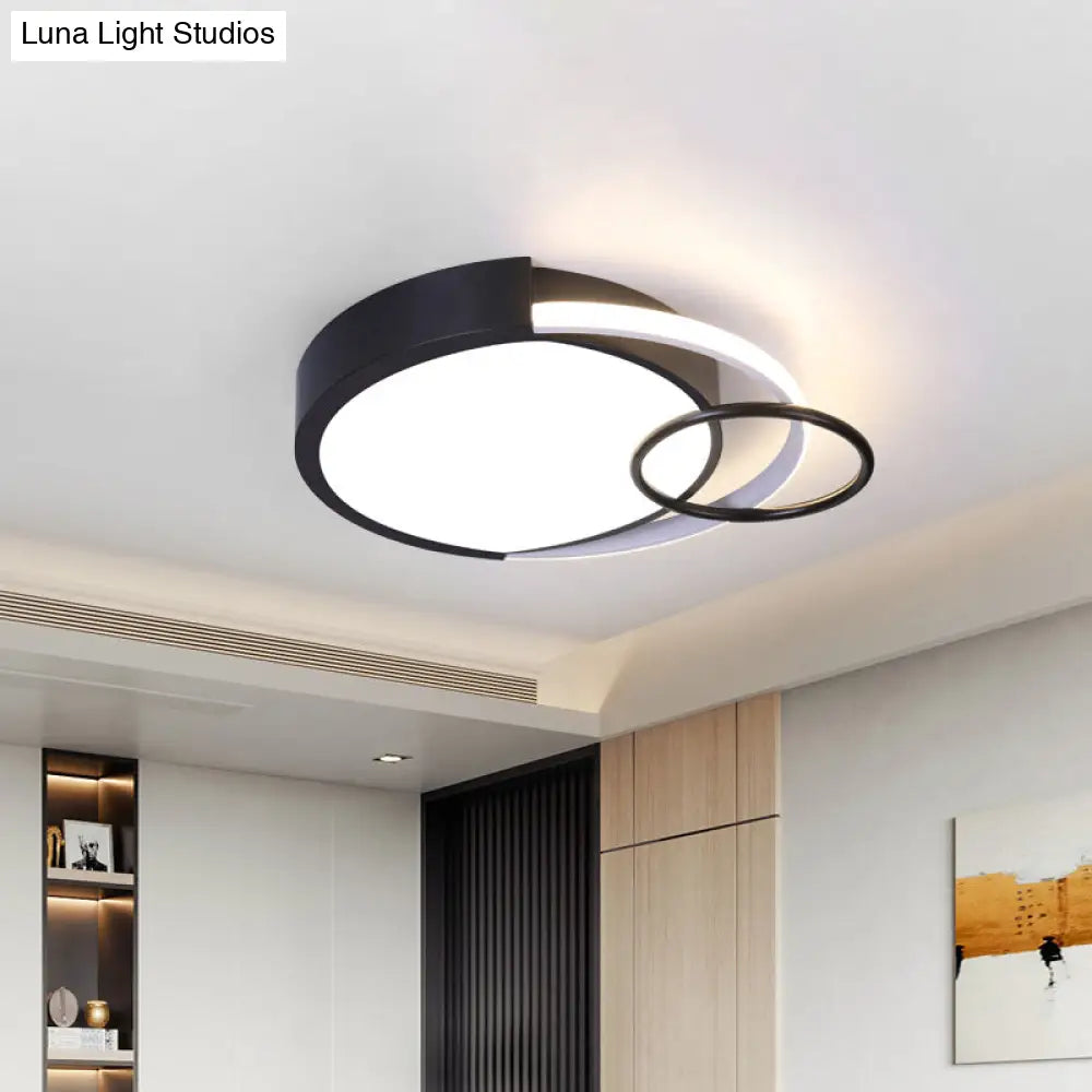 Sleek Black Circle Flush Mount Minimalist Led Metallic Ceiling Lamp - 16.5/20 Diameter Versatile